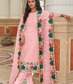 pink georgette embroidered & sequined semi stitched suit
