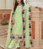 pista green georgette embroidered & sequined semi stitched suit