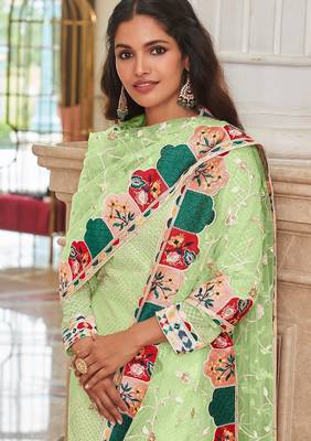 pista green georgette embroidered & sequined semi stitched suit 2
