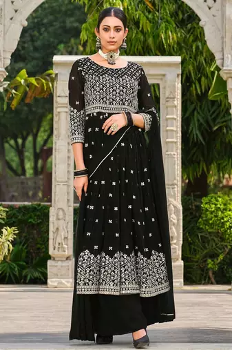 black georgette embroidery & sequined semi stitched suit