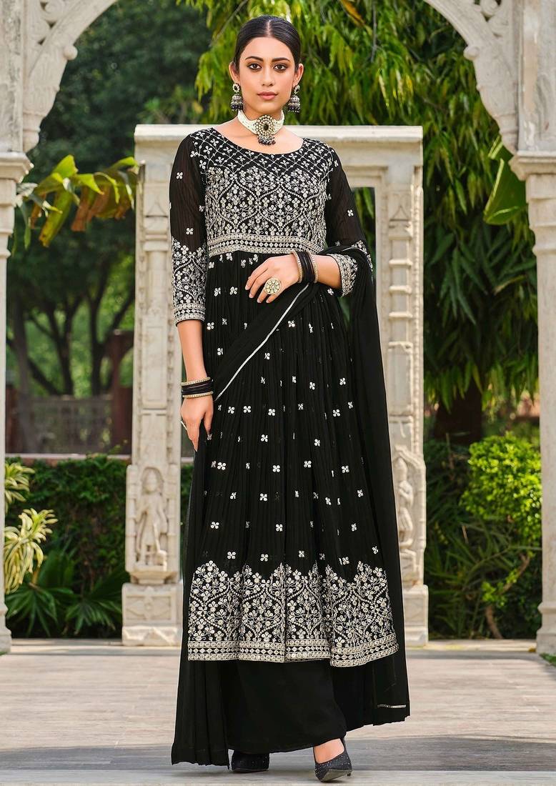 black georgette embroidery & sequined semi stitched suit