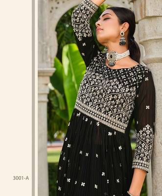 black georgette embroidery & sequined semi stitched suit 2