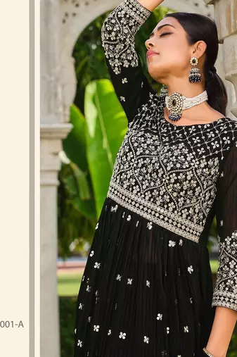 black georgette embroidery & sequined semi stitched suit