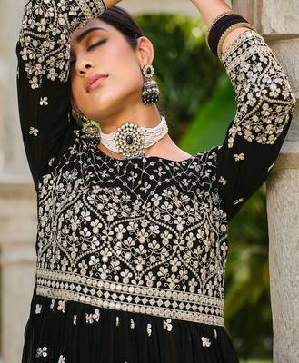 black georgette embroidery & sequined semi stitched suit 3