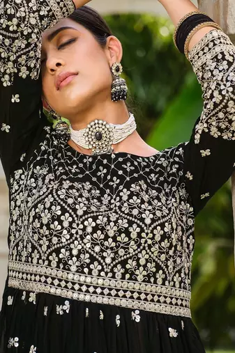 black georgette embroidery & sequined semi stitched suit