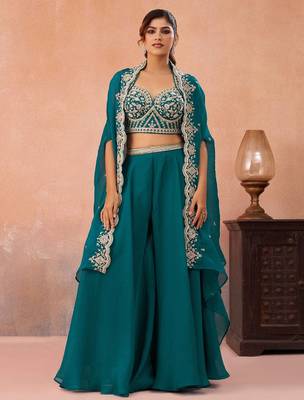morpich organza beads embroidery with stones semi stitched suit 1