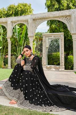 black georgette embroidery & sequined semi stitched suit 4