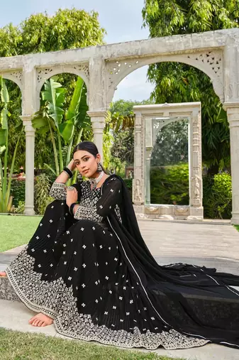black georgette embroidery & sequined semi stitched suit