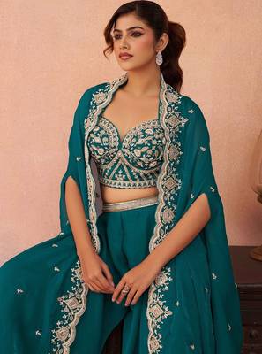 morpich organza beads embroidery with stones semi stitched suit 2