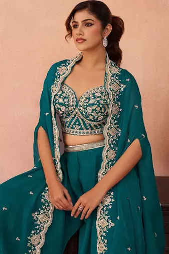 morpich organza beads embroidery with stones semi stitched suit