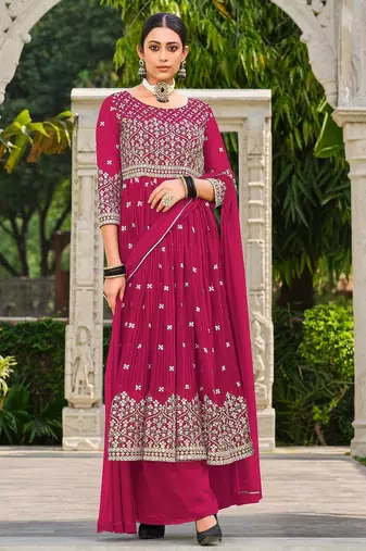 pink georgette embroidery & sequined semi stitched suit
