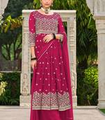 pink georgette embroidery & sequined semi stitched suit