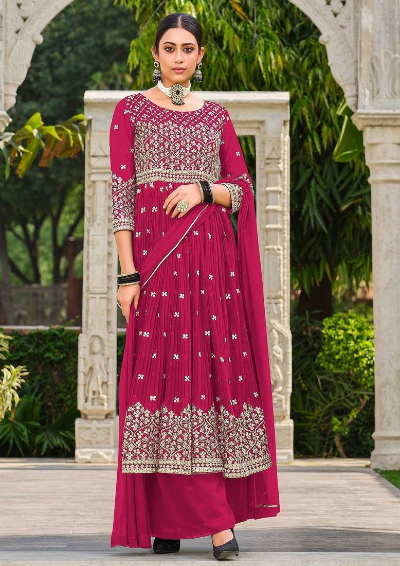 pink georgette embroidery & sequined semi stitched suit