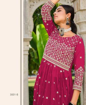 pink georgette embroidery & sequined semi stitched suit 2