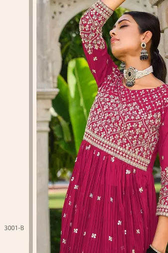 pink georgette embroidery & sequined semi stitched suit