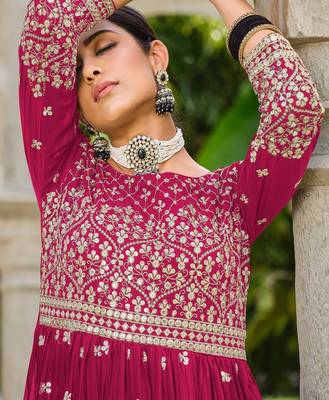 pink georgette embroidery & sequined semi stitched suit 3