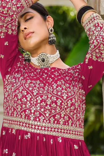 pink georgette embroidery & sequined semi stitched suit