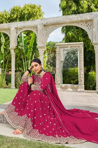 pink georgette embroidery & sequined semi stitched suit