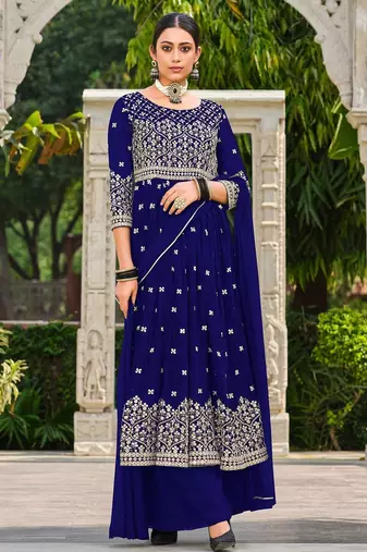 blue georgette embroidery & sequined semi stitched suit