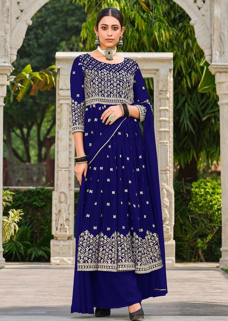 blue georgette embroidery & sequined semi stitched suit
