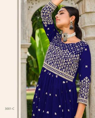 blue georgette embroidery & sequined semi stitched suit 2
