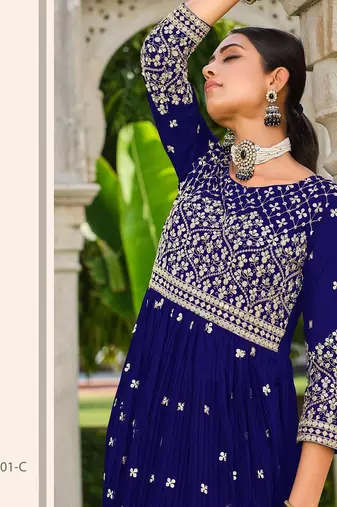blue georgette embroidery & sequined semi stitched suit