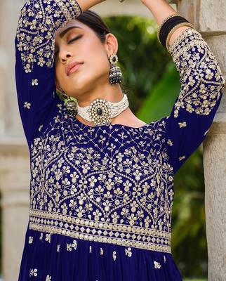 blue georgette embroidery & sequined semi stitched suit 3