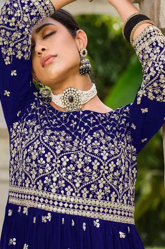 blue georgette embroidery & sequined semi stitched suit