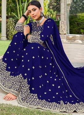 blue georgette embroidery & sequined semi stitched suit 4
