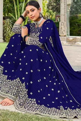 blue georgette embroidery & sequined semi stitched suit