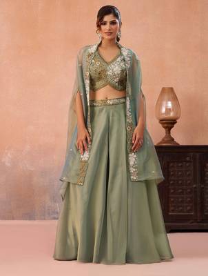 pista tissue beads embroidery with stones semi stitched suit 1