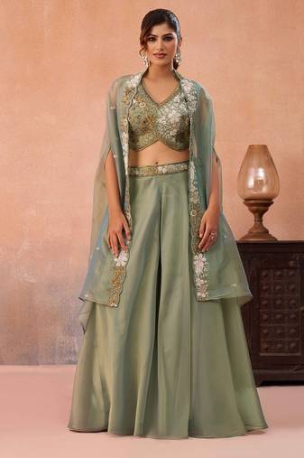 pista tissue beads embroidery with stones semi stitched suit