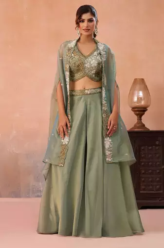 pista tissue beads embroidery with stones semi stitched suit
