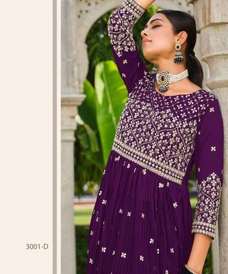 purple georgette embroidery & sequined semi stitched suit 2