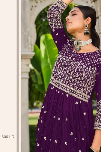 purple georgette embroidery & sequined semi stitched suit