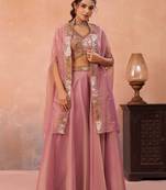 pink tissue beads embroidery with stones semi stitched suit
