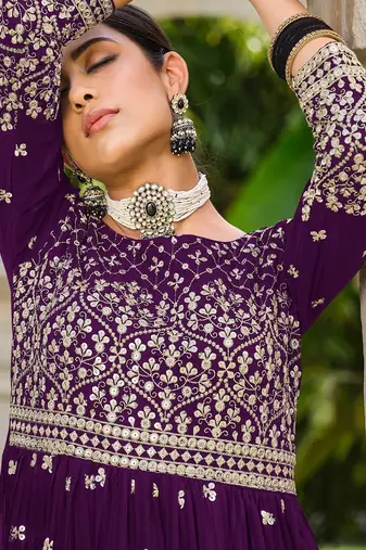 purple georgette embroidery & sequined semi stitched suit