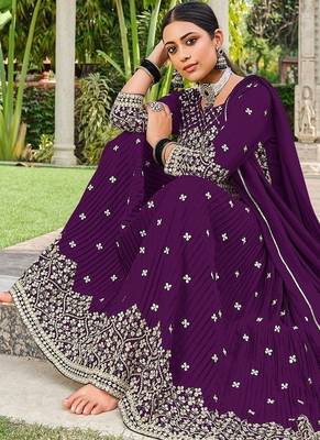 purple georgette embroidery & sequined semi stitched suit 4