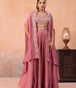 pink crepe beads embroidery with stones semi stitched suit