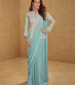 sky blue chiffon embroidered  mirror work hand work  sequined & tassels lace semi stitched suit
