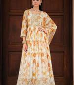 white georgette embroidery digital print & sequined semi stitched suit