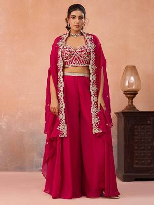 ranipink organza beads embroidery with stones semi stitched suit 1