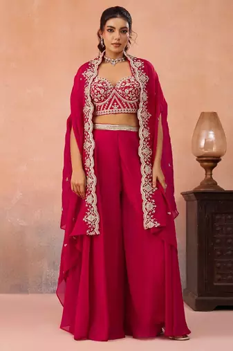 ranipink organza beads embroidery with stones semi stitched suit