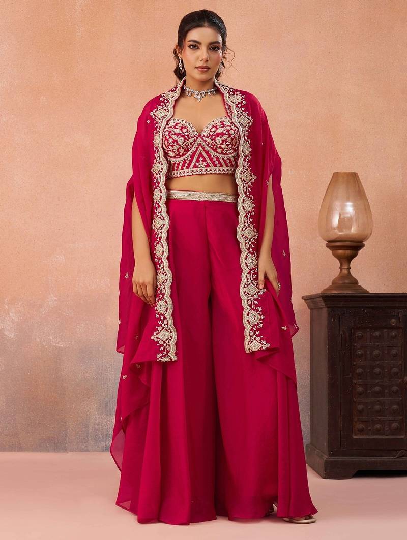 ranipink organza beads embroidery with stones semi stitched suit