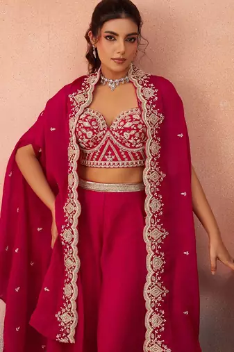 ranipink organza beads embroidery with stones semi stitched suit