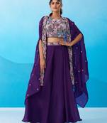 purple crepe floral embroidery with beads & stones semi stitched suit