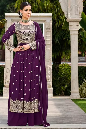 purple georgette embroidery & sequined semi stitched suit