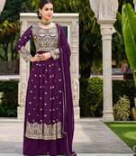 purple georgette embroidery & sequined semi stitched suit