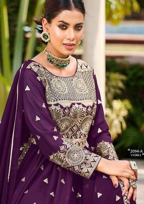 purple georgette embroidery & sequined semi stitched suit 2