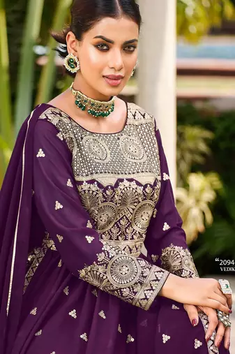 purple georgette embroidery & sequined semi stitched suit